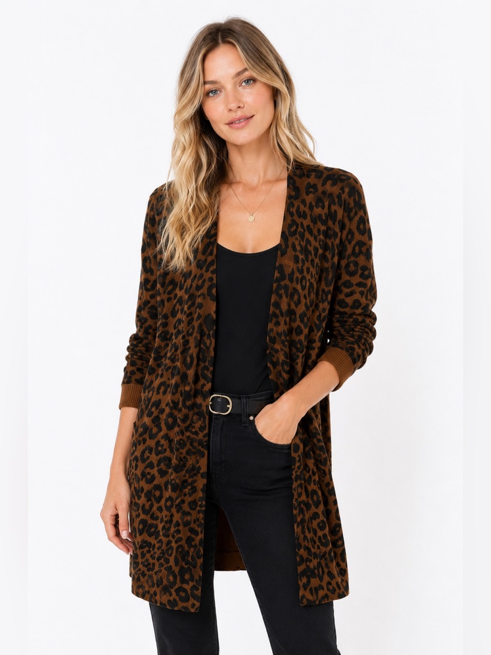 Sanctuary Leopard Print Longline Cardigan Cotton Blend XS